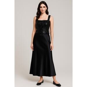 Black Sequin Square Neck Stretch Knit Glam Sparkly‎ Whimsigoth Fairy Bling Tank